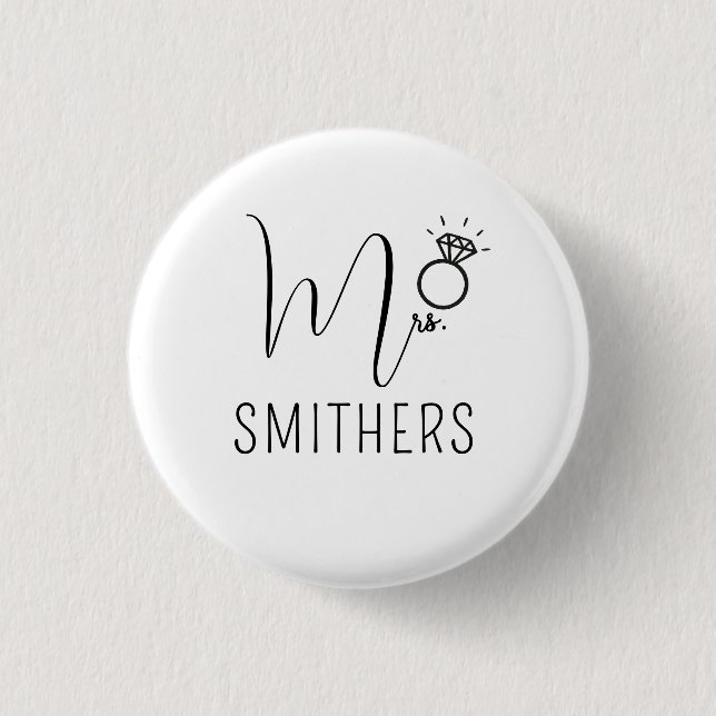 Bóton Redondo 2.54cm Mrs Modern Black Script Wedding Newlywed Monogram (Frente)