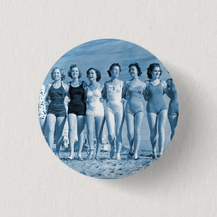 Bóton Redondo 2.54cm Mulheres Vintage Retro Kitsch Surfando Na Praia Lo