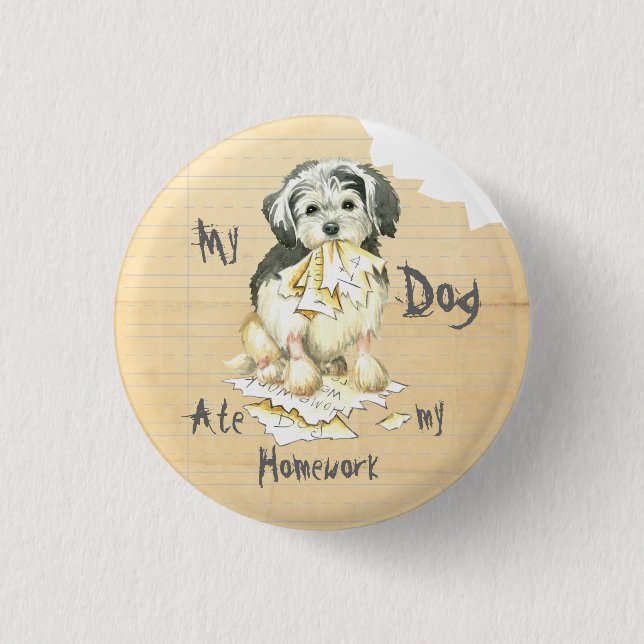 Bóton Redondo 2.54cm My Lowchen Ate My Homework Pinback Button (Frente)