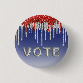 Bóton Redondo 2.54cm Name: Patriotic Red White Glitter Drip Blue Vote