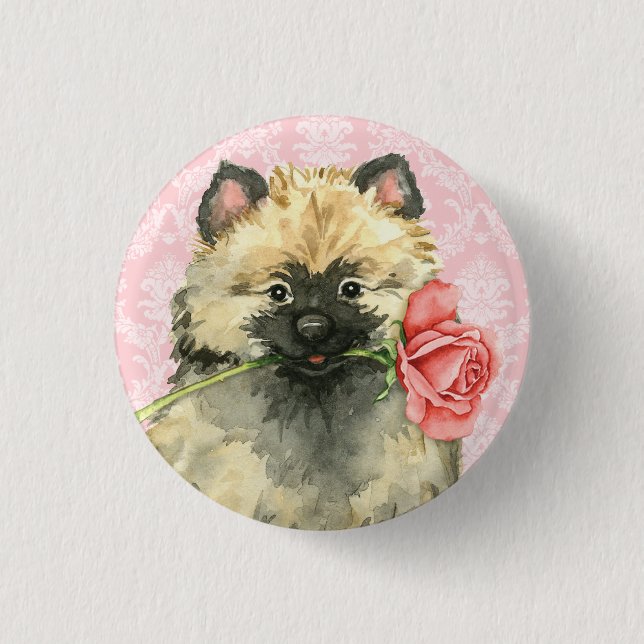 Bóton Redondo 2.54cm Namorados Rosa Keeshond (Frente)