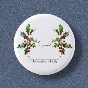 Bóton Redondo 2.54cm Nascimento Mês Flor Dezembro Holly