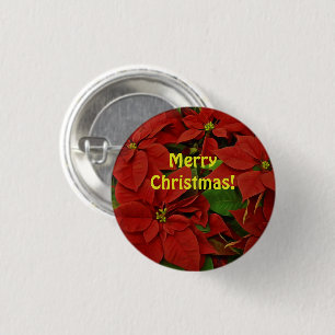 Bóton Redondo 2.54cm Natal tradicional pintado com Poinsettia Vermelha