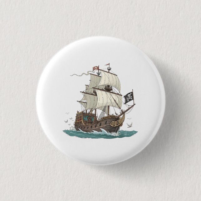 Bóton Redondo 2.54cm Navio Pirata (Frente)