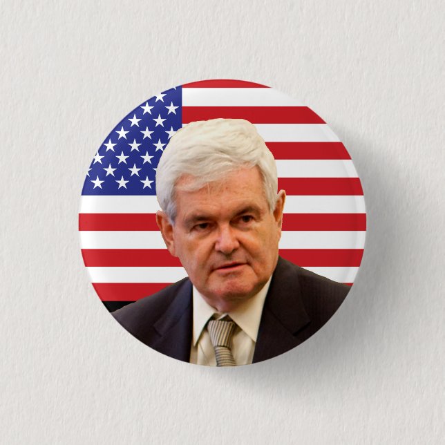 Bóton Redondo 2.54cm Newt Gingrich & bandeira dos E.U. (Frente)