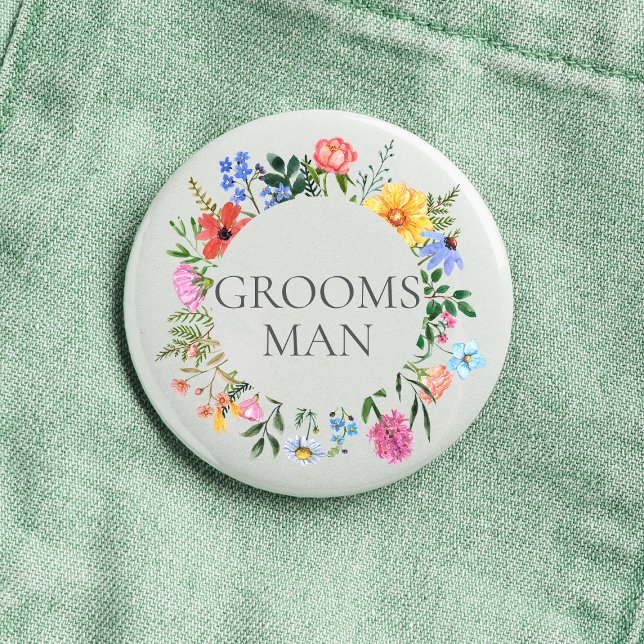 Bóton Redondo 2.54cm Noiva de Flor Silvestre Casamento  (Groomsman Wildflower Watercolor Floral Wreath Wedding Button
)