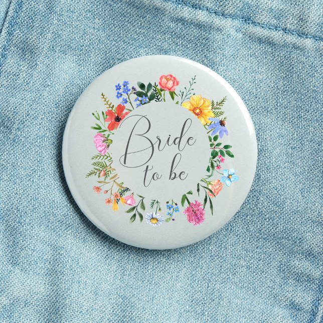 Bóton Redondo 2.54cm Noiva de Flores Silvestres para Casar Roteiro de C (Bride to be Wildflower Watercolor Floral Wreath Wedding Button)
