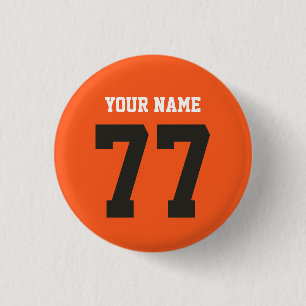 Bóton Redondo 2.54cm Nome 77 Sports Jersey Number Black and Orange