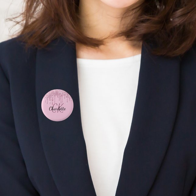 Bóton Redondo 2.54cm Nome do monograma personalizado com gotas de purpu (Criador carregado)