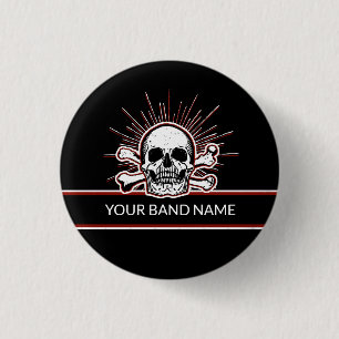Bóton Redondo 2.54cm Nome Personalizado Banda Ossos do Crânio Pedaço 