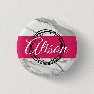 Bóton Redondo 2.54cm Nome personalizado cor-de-rosa brilhante design