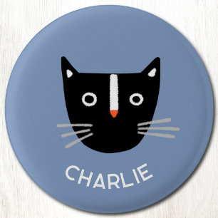 Bóton Redondo 2.54cm Nome Personalizado de Cat. Branca em Preto