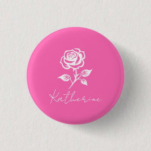 Bóton Redondo 2.54cm Nome Personalizado De Cor-De-Rosa E Rosa Moderno E