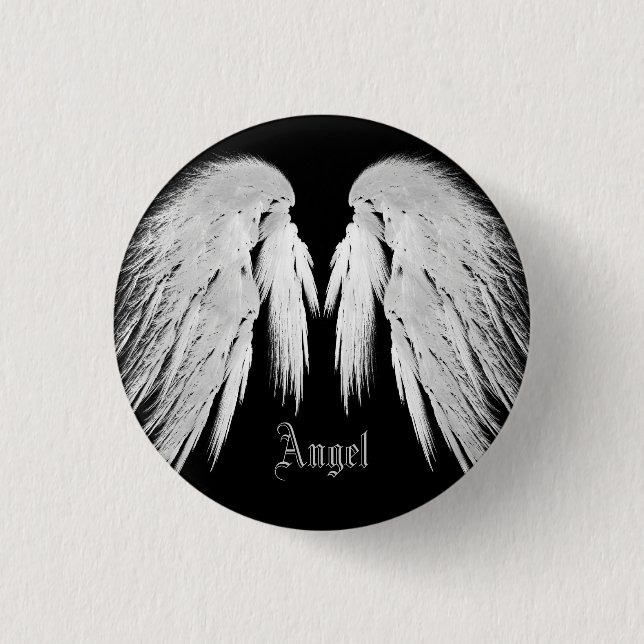 Bóton Redondo 2.54cm Nome Personalizado do ÂNGEL WINGS Preto (Frente)