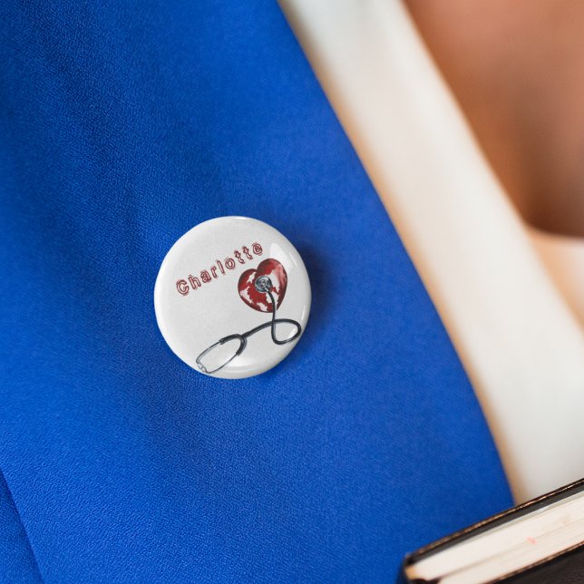 Bóton Redondo 2.54cm Nome Personalizado Enfermeiro Médico Estetoscópio  (Criador carregado)