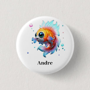 Bóton Redondo 2.54cm Nome Personalizado Peixe Koi Japonês