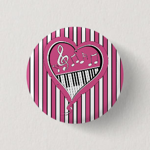 Bóton Redondo 2.54cm Notas de música para piano Na moda a rosa, preto
