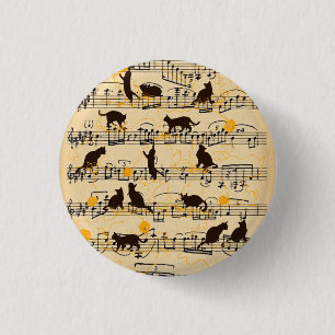 Bóton Redondo 2.54cm Notas e gatinhos musicais