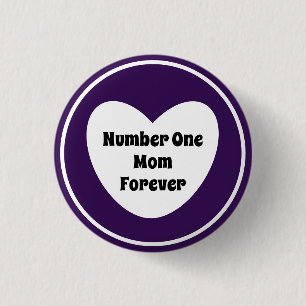 Bóton Redondo 2.54cm Número Um Mãe Roxo Escuro Coração Branca Moderno