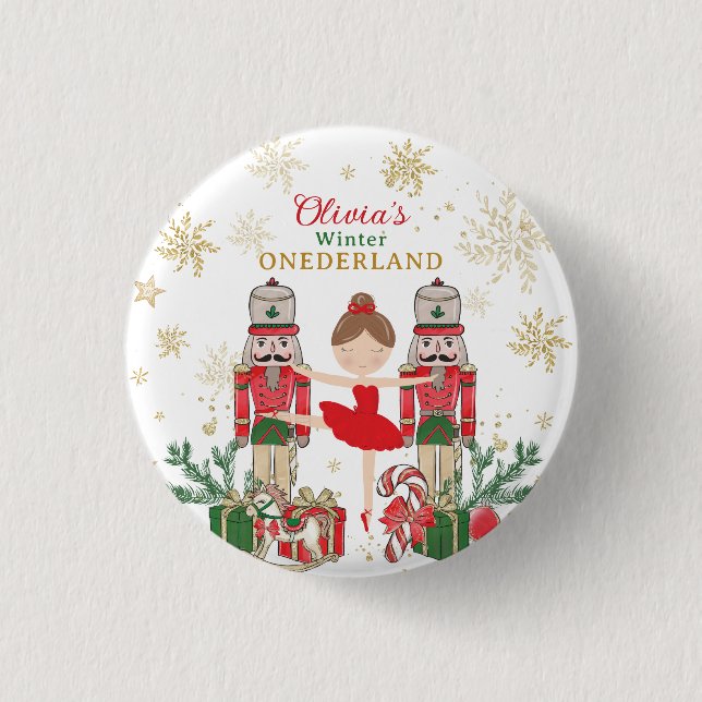 Bóton Redondo 2.54cm Nutcracker Inverno Onederland 1º Aniversário Verme (Frente)