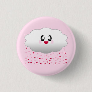 BÓTON REDONDO 2.54CM NUVENS KAWAII CHUVOSO DE CORAÇÕES AMOR