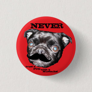 Bóton Redondo 2.54cm O botão do PUG nunca confia um PUG com um bigode!