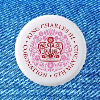Bóton Redondo 2.54cm O emblema da coroação do rei Charles 2023