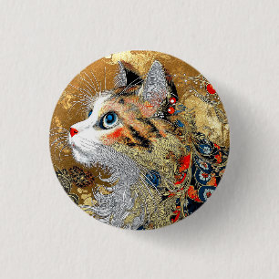 Bóton Redondo 2.54cm O Gato Zen Vintage Japonês Ukiyo-e