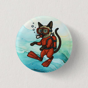 Bóton Redondo 2.54cm O Scuba Cat está mergulhando Botão Subaquático