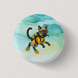 Bóton Redondo 2.54cm O Scuba Cat está mergulhando debaixo d'água