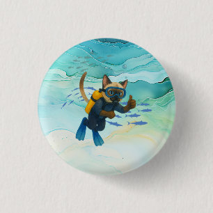 Bóton Redondo 2.54cm O Scuba Cat está mergulhando Subaquático