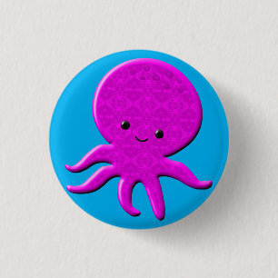 Bóton Redondo 2.54cm Octopus Cor-de-Rosa