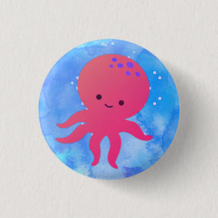 Bóton Redondo 2.54cm Octopus De Cartoon Em Azul-Oceânico