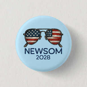 Bóton Redondo 2.54cm Óculos de Sol Gavin Newsom 2028 Para Presidente