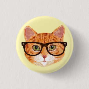 Bóton Redondo 2.54cm Óculos de Visto de Gatos Laranja-Striqueados