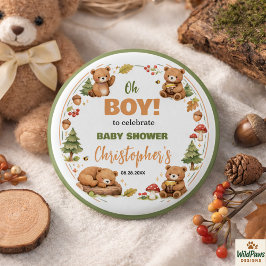 Bóton Redondo 2.54cm Oh Boy Watercolor Woodland Bear Baby Shower