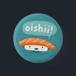 Bóton Redondo 2.54cm Oishii Sushi | Caráter Kawaii Salmon Sashimi<br><div class="desc">Adicione um pouco de talento divertido à sua bolsa,  chapéu ou jaqueta com o botão de retro do amante sushi kawaii. O personagem de salmões de Oishii. Visite o Doodle World de Jenn para obter ainda mais produtos alimentares caprichosos e vários pinos de sushi bonitos. ©Jenn Inashvili</div>