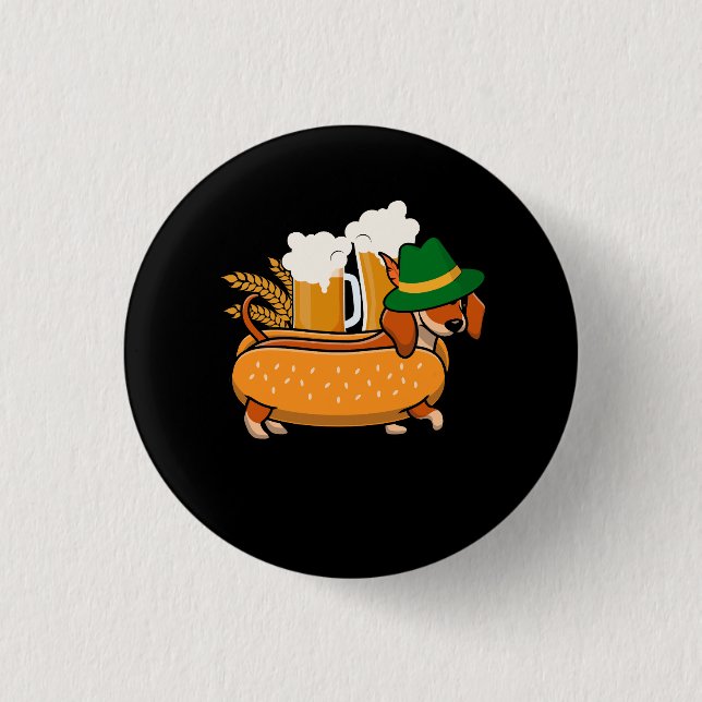 Bóton Redondo 2.54cm Oktoberfest Pretzel Dachshund Wiener Hotdog Alemão (Frente)