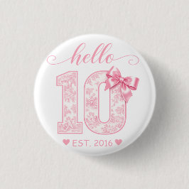 Bóton Redondo 2.54cm Olá 10 Aniversário | Rosa Olá 10 Ano Personalizado