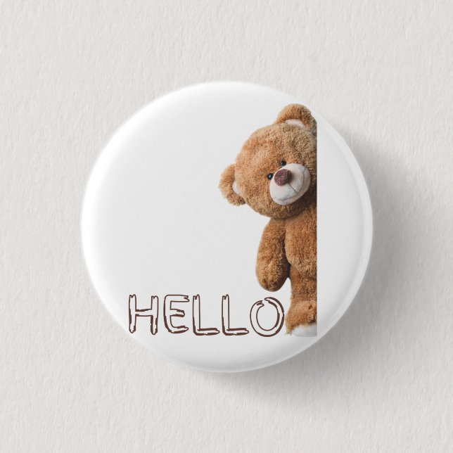 Bóton Redondo 2.54cm Olá, Cute Brown Teddy Bear (Frente)