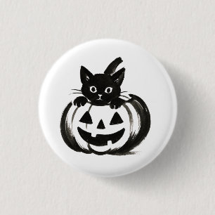 Bóton Redondo 2.54cm Olhar da Abóbora – Design de Halloween de Gato Pre