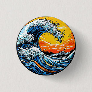 Bóton Redondo 2.54cm Onda Oceânica Vibrante Com Sunset Fiery