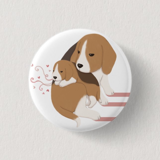 Bóton Redondo 2.54cm Óptica de Beagle Mãe e Bebê (Frente)