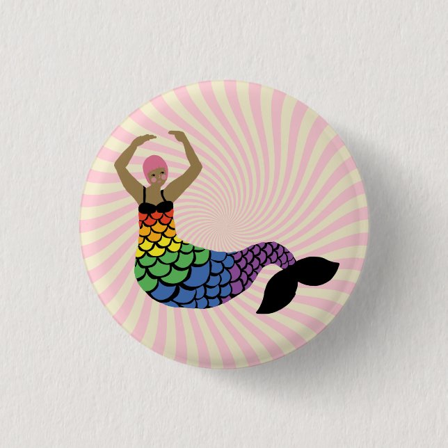 Bóton Redondo 2.54cm Orgulho Mermaid Rainbow Flag Tail LGBTIQ Party (Frente)