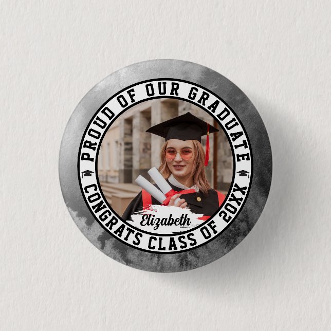 Bóton Redondo 2.54cm Orgulhoso de nosso Graduado Fotos de Formatura Ele (Frente)