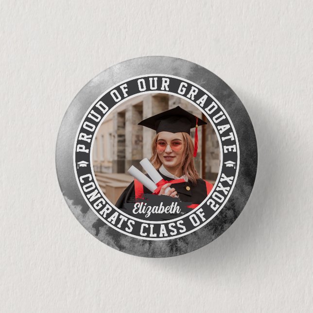 Bóton Redondo 2.54cm Orgulhoso de nosso Graduado Fotos de Formatura Ele (Frente)