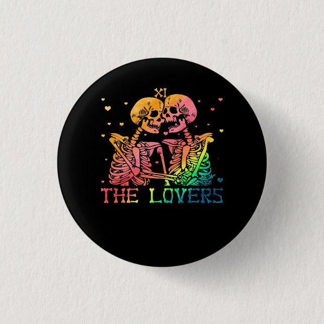 Bóton Redondo 2.54cm Os Amantes Tarot Rainbow Skeleton Gay LGBT (Frente)