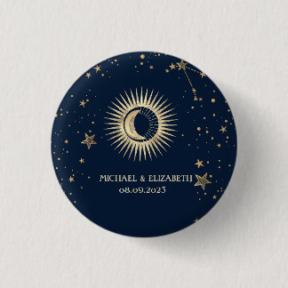 Bóton Redondo 2.54cm Ouro Celestial Sol e Lua Estrelas
