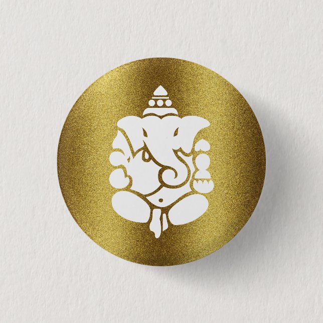 Bóton Redondo 2.54cm Ouro Glitter de Ganesha (Frente)
