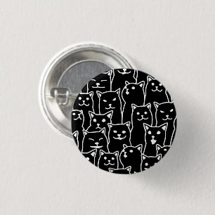 Bóton Redondo 2.54cm Padrão de arte de linha de gato preto e branco min